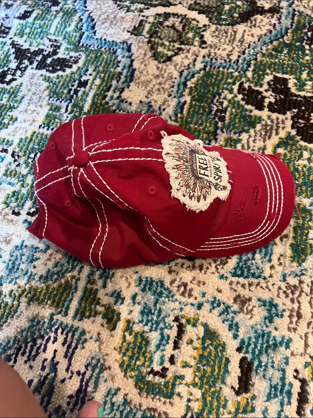 KBETHOS Red 'Free Spirit' Embroidered Distressed Baseball Cap - Picture 5 of 7